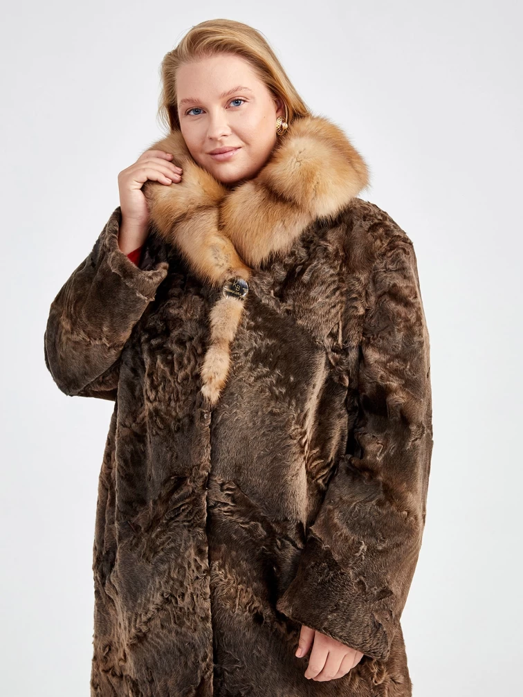 Зимний комплект женский: Шуба из каракуля Екатерина(вк) + Брюки 03, коричневый/оливковый, р. 54, арт. 111293-4