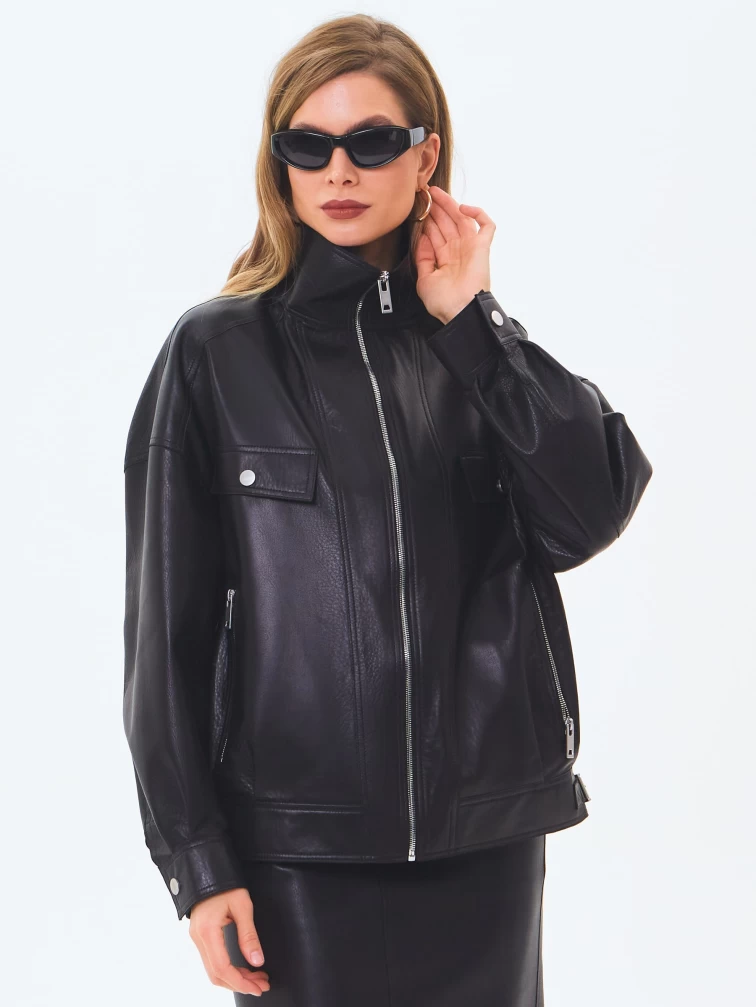 Женская кожаная куртка премиум класса 3087, черная, размер 46, артикул 24460-0