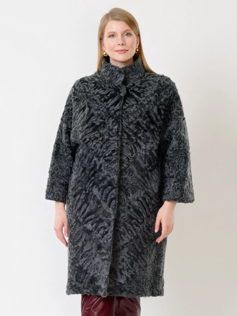 Зимний комплект женский: Шуба из каракуля 17106д + Брюки 02, серый/бордовый, р. 52, арт. 111371-2