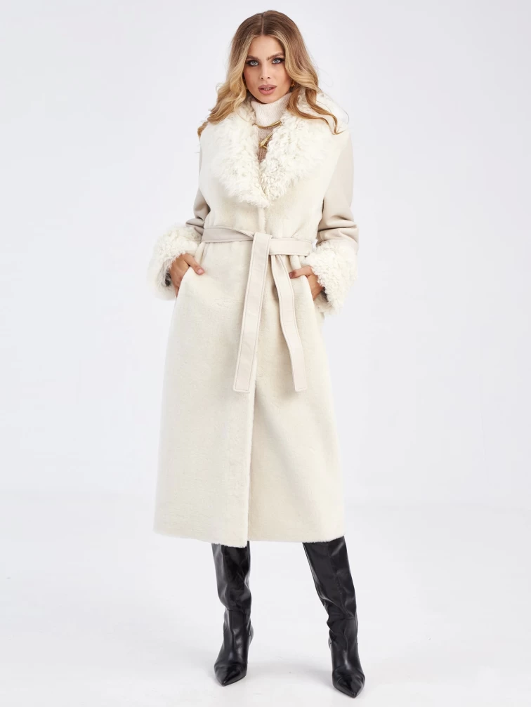 Модное женское пальто из меховой овчины с воротником тиградо премиум класса 2031, белое, размер 44, артикул 63930-4