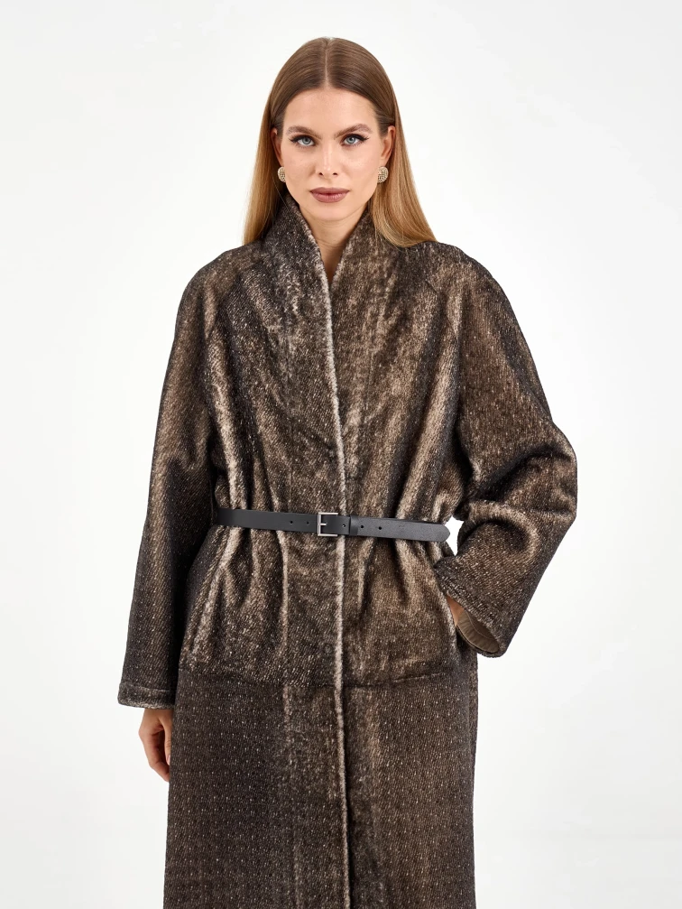 Длинная женская дубленка 2085, бежевая, размер 44, артикул 65000-2