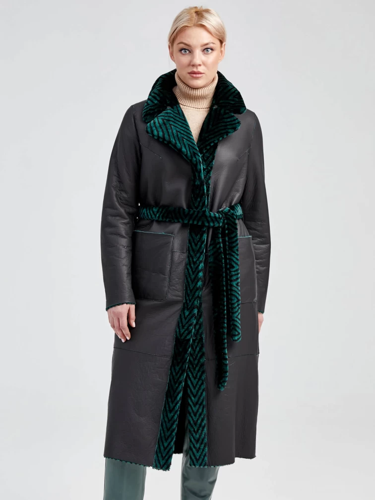 Зимний комплект женский: Дубленка 2003 + Брюки 03, зеленый/оливковый, р. 46, арт. 111307-5