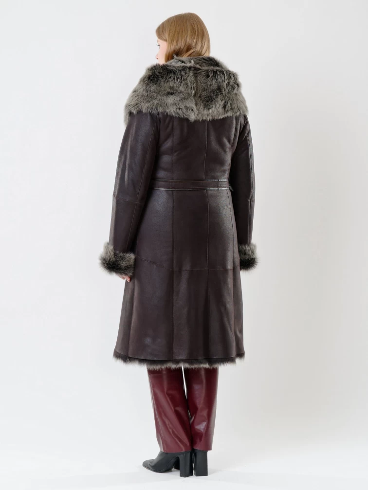 Женская длинная дубленка из тосканы с капюшоном 131, коричневая, размер 44, артикул 14290-5