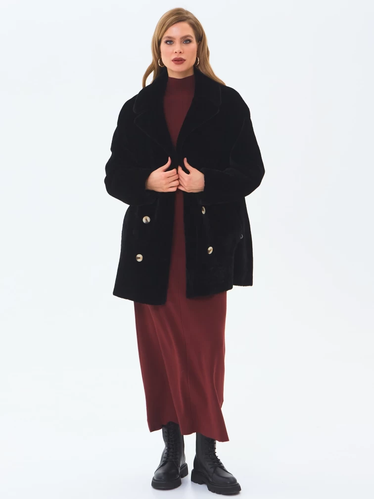 Черная женская шуба из астрагана 2064, размер 48, артикул 64630-4