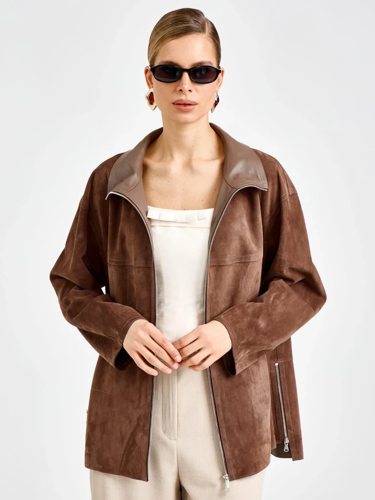 Замшевая женская куртка премиум класса 3090з, светло-коричневая, размер 42, артикул 92360-1