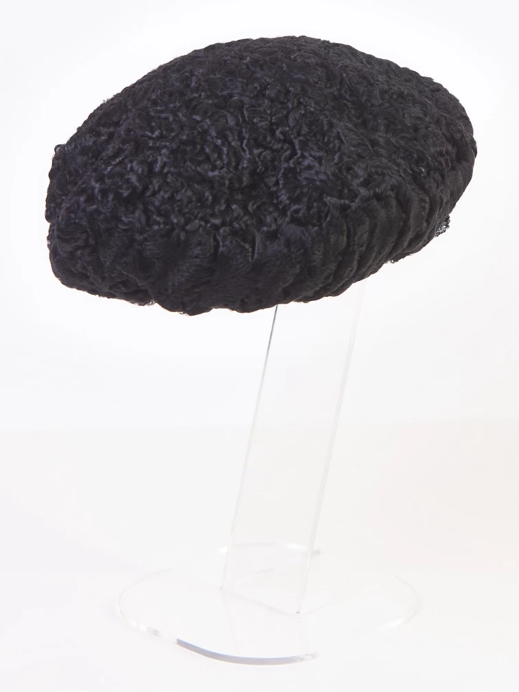 Меховой головной (берет) убор из меха каракуля женский М-277, черный, размер 58, артикул 51360-1