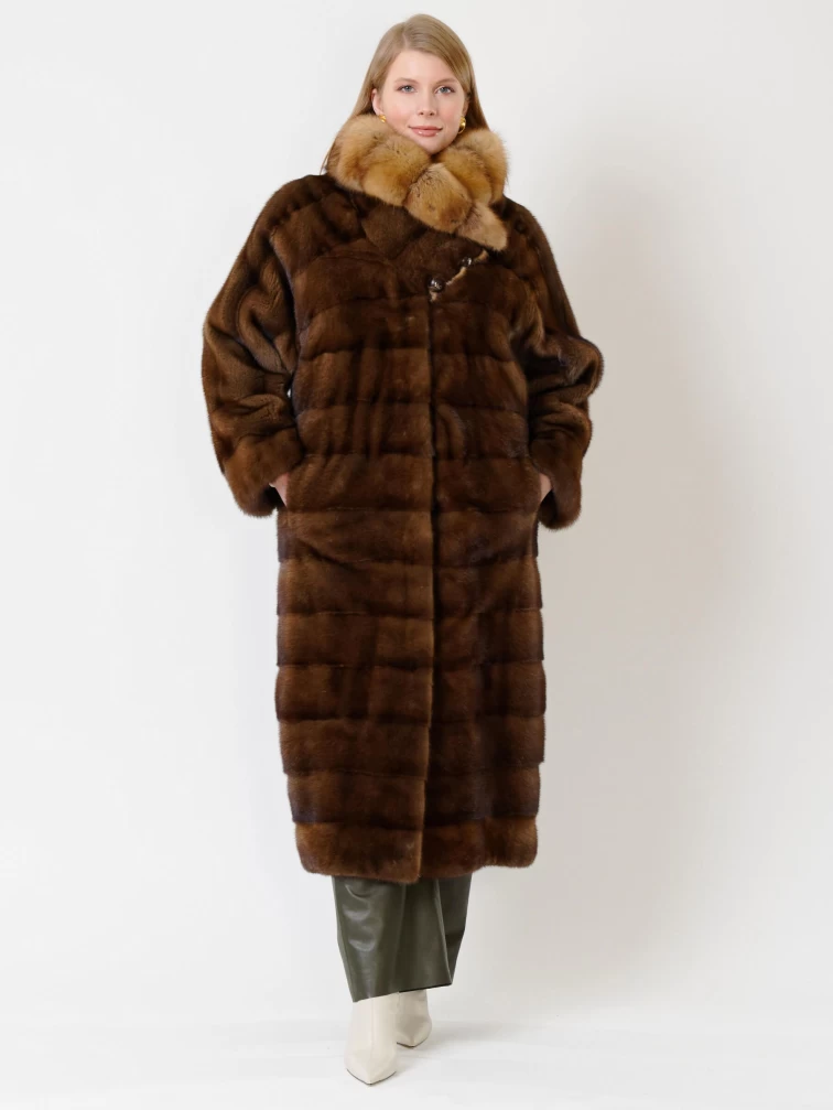 Женская норковая шуба с воротником меха соболя 1150(вс), пастельная, размер 44, артикул 33400-5