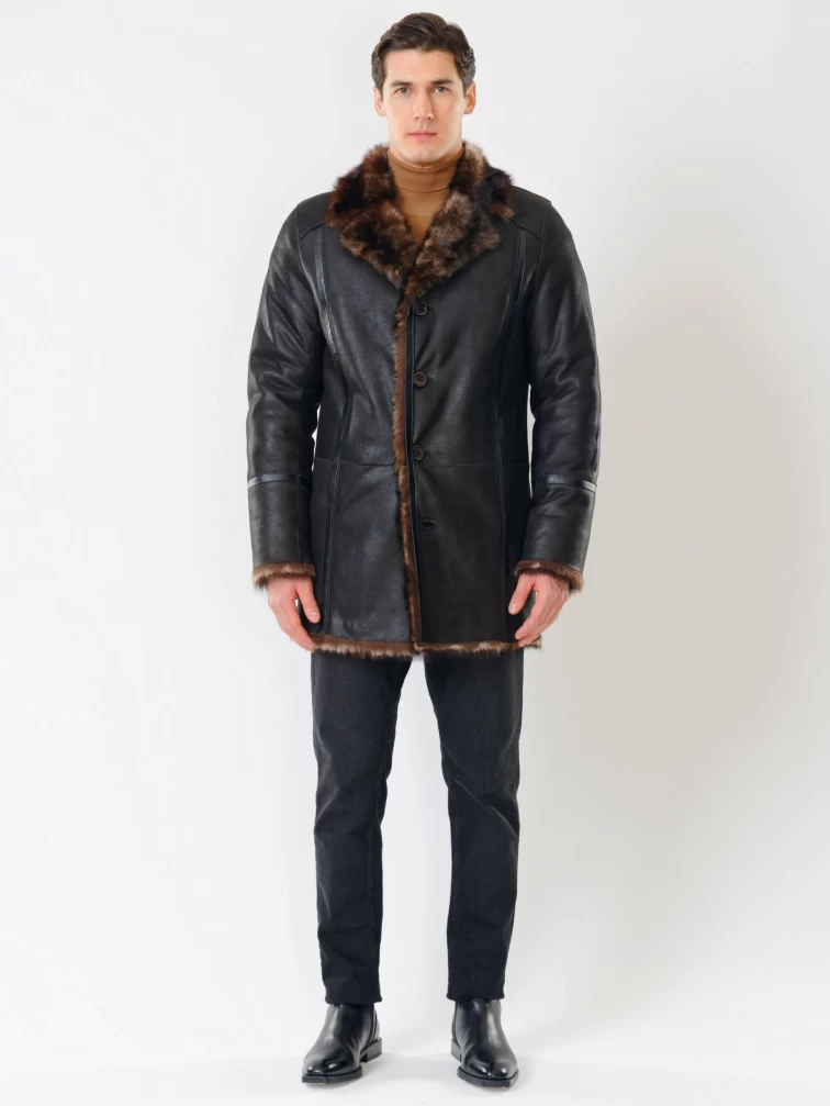 Классическая мужская дубленка из тосканы премиум класса Леон(т), черный триколор, размер 60, артикул 70610-3