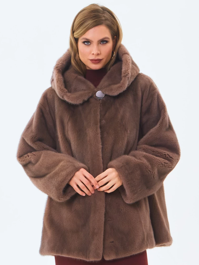 Женская норковая шуба с капюшоном премиум класса Жанет(к), бежевая, размер 58, артикул 34220-0