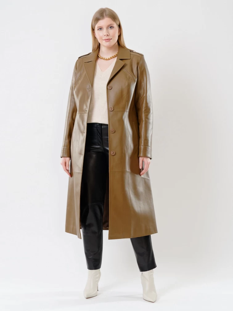 Кожаный комплект женский: Плащ 3010 + Брюки 03, коричневый/черный, р. 46, арт. 111175-0