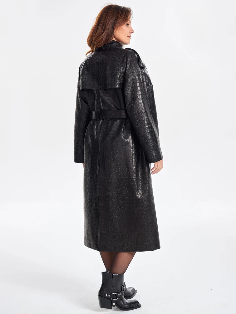 Кожаное пальто с принтом под крокодила премиум класса для женщин 3071, черное, размер 54, артикул 63350-4