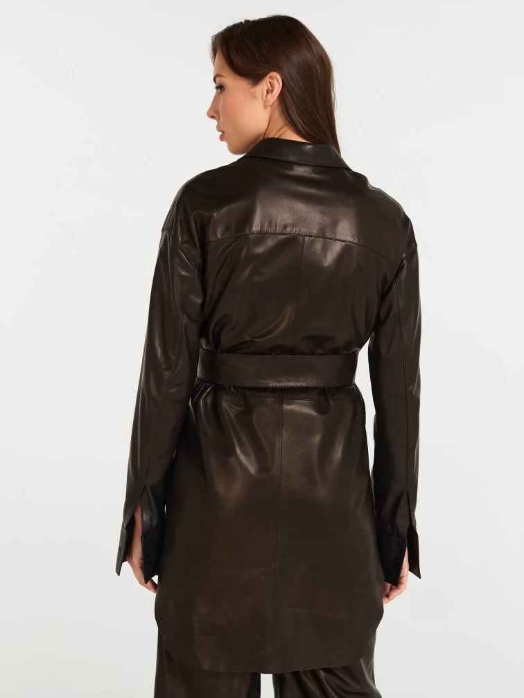 Женская кожаная рубашка с поясом из натуральной кожи 01_1, черная, размер 44, артикул 90531-6