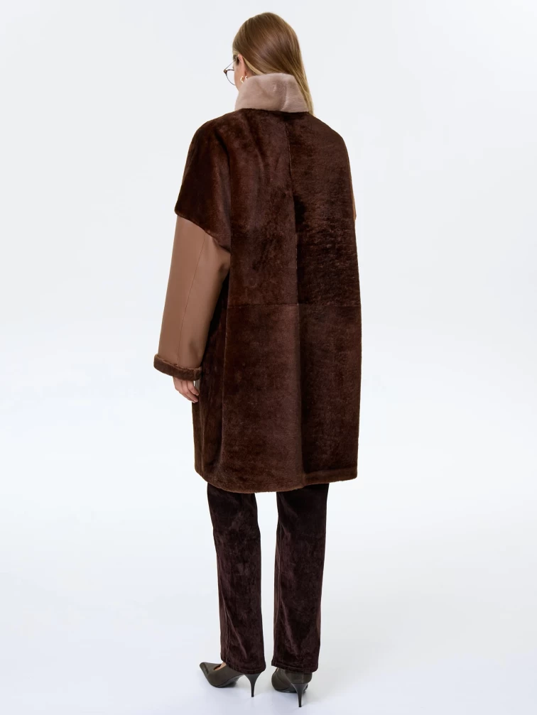 Стильная женская дубленка с норковым воротником премиум класса 2038, коричневая, размер 46, артикул 62440-6