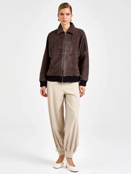 Женская замшевая куртка бомбер премиум класса 3106з, серая, размер 46, артикул 92430-4