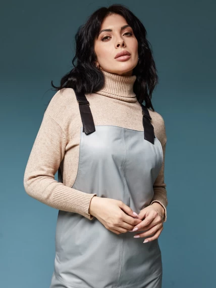 Длинный кожаный сарафан 01_1, серо-голубой, размер 46, артикул 85170-2