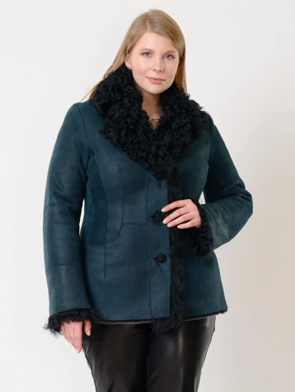 Короткая женская дубленка с овчиной тиградо 289, синяя, размер 42, артикул 62032-6