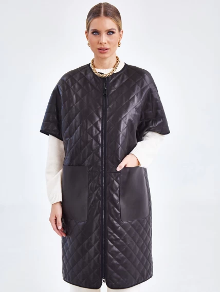 Кожаный женский стеганый жилет премиум класса 07, черный, размер 44, артикул 91971-1