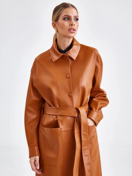 Женский кожаный плащ рубашка премиум класса 04, виски, размер 48, артикул 25710-6