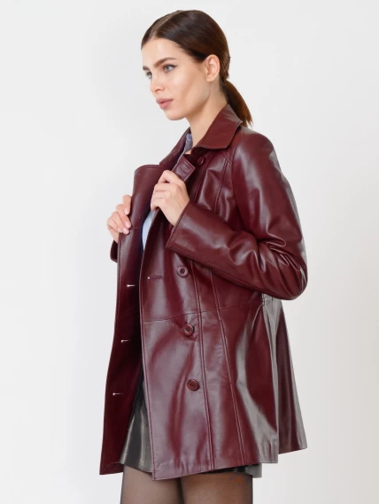 Женский утепленный кожаный двубортный френч 309ш, бордовый, размер 48, артикул 90841-2