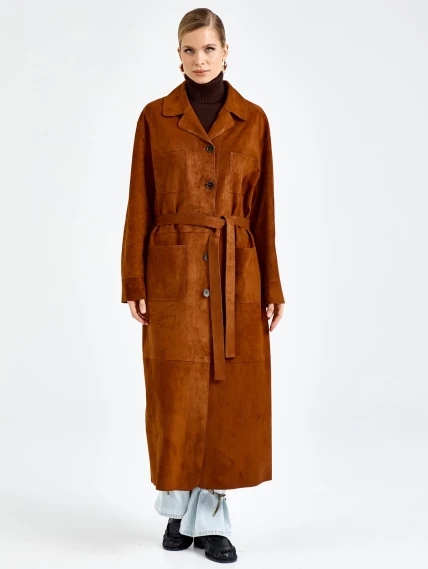 Замшевый женский плащ премиум класса 3113з, виски, размер 48, артикул 92400-4