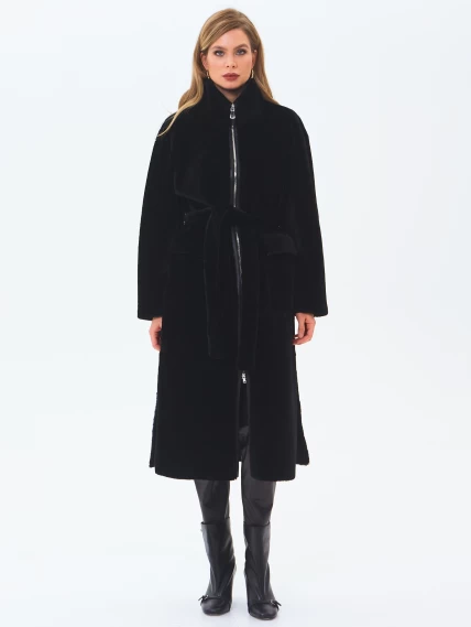 Длинная женская дубленка из астрагана 2062, черная, размер 46, артикул 64700-7
