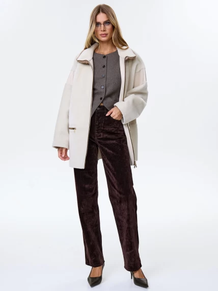 Дубленка на молнии с норковым воротником для женщин премиум класса 2057, белая, размер 44, артикул 64490-1