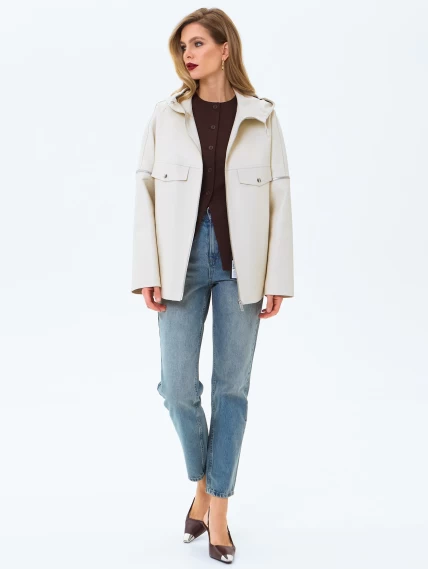 Женская кожаная куртка премиум класса 3086, бежевая, размер 46, артикул 24470-1