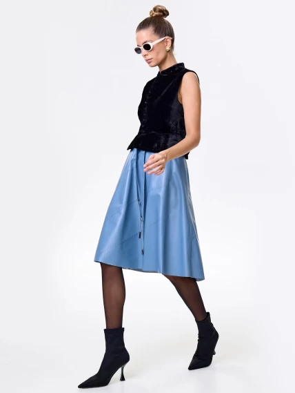 Кожаная расклешенная юбка из натуральной кожи 01рс, голубая, размер 46, артикул 85360-2