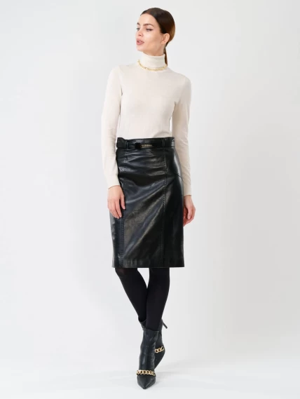Кожаная юбка миди с запахом 07, черная, размер 44, артикул 85301-6