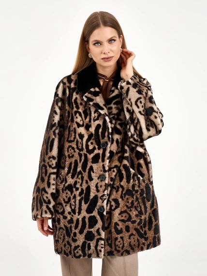 Короткая женская дубленка с норкой 2084, бежевая, размер 46, артикул 64970-7