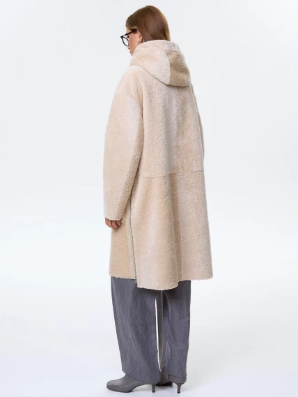 Длинная дубленка из астрагана с капюшоном для женщин премиум класса 2059, бежевая, размер 44, артикул 64120-6