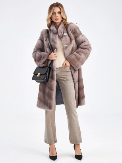 Поперечная шуба из меха норки для женщин 2а(с), серо-голубая, размер 48, артикул 33800-4