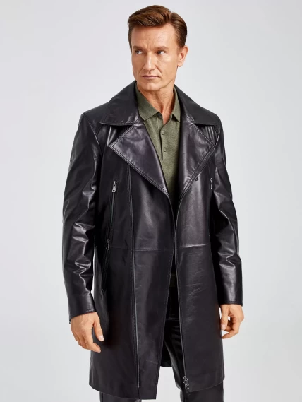 Мужской кожаный плащ косуха премиум класса 554, черный, размер 54, артикул 28920-5