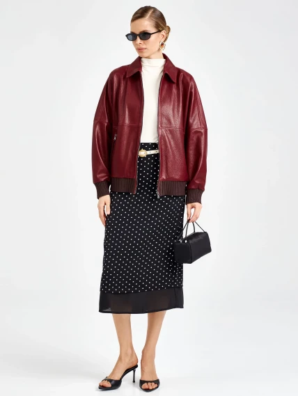 Женская бордовая кожаная куртка бомбер премиум класса 3106, размер 44, артикул 92170-0