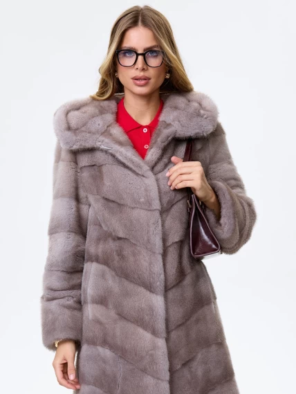 Полупальто с капюшоном из меха норки для женщин Галя(к), серо-голубое, размер 44, артикул 34100-0