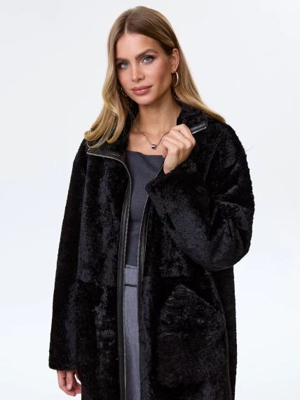Длинная женская дубленка из астрагана премиум класса 2060, черная, размер 46, артикул 62490-8