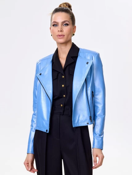 Голубая женская кожаная косуха 389, размер 44, артикул 90421-0