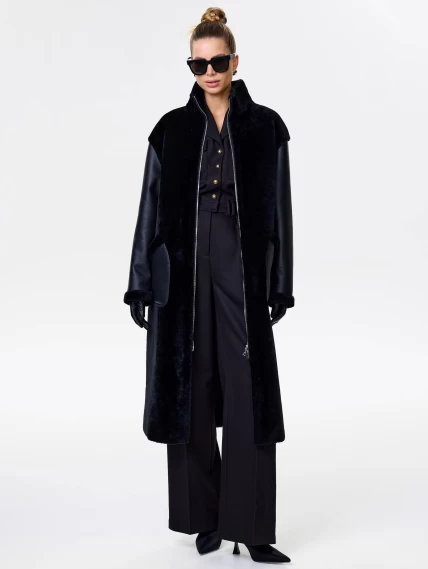 Длинная дубленка на молнии для женщин премиум класса 2050, черная, размер 50, артикул 62480-1