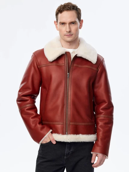 Короткая мужская дубленка пилот премиум класса 430, коньячная, размер 52, артикул 70770-1