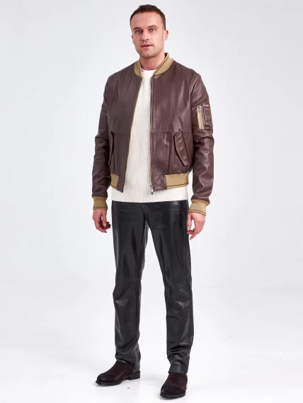 Кожаная куртка бомбер мужская 1119, коричневая, размер 48, артикул 29510-1