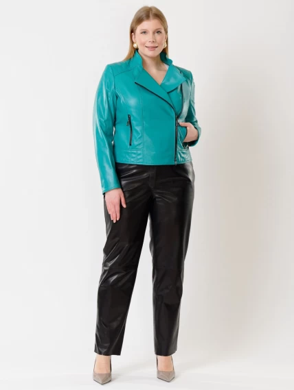 Кожаная куртка косуха женская 300, бирюзовая, размер 46, артикул 91152-3