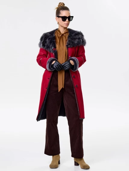 Женская дубленка с капюшоном из тосканы 263, красная, размер 44, артикул 61931-6