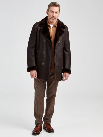 Дубленка двубортная классическая мужская 422, коричневая, размер 58, артикул 70872-6