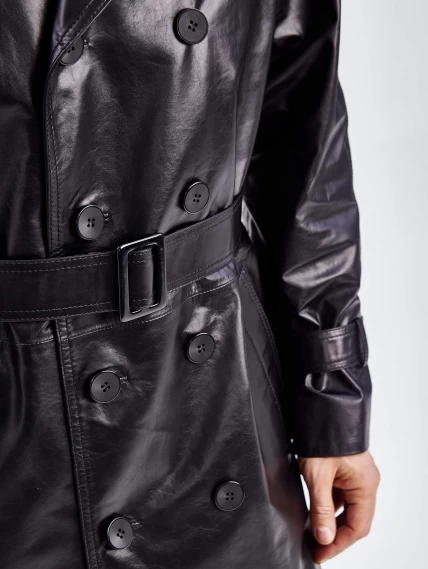 Двубортное мужское кожаное пальто премиум класса 553, черное, размер 52, артикул 71340-6