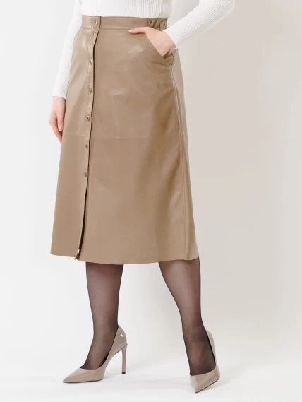 Длинная кожаная юбка 08, серо-коричневая, размер 50, артикул 85310-6