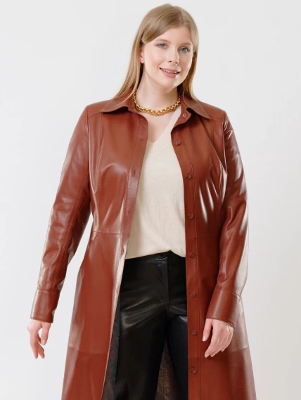 Женское кожаное платье рубашка из натуральной кожи 02, коричневое, размер 50, артикул 91460-6