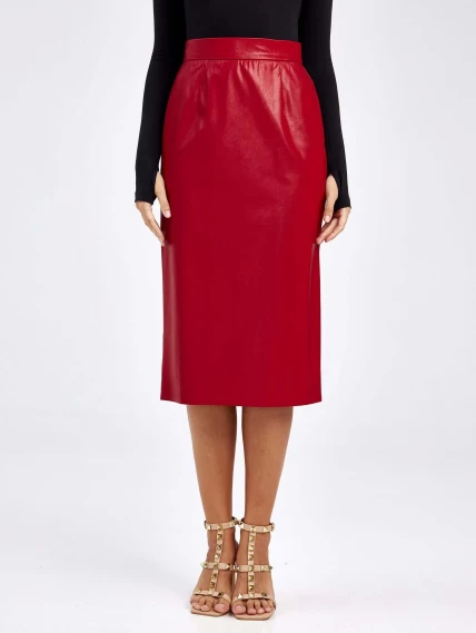 Женские кожаная юбка из экокожи 4540009, красная, размер 44, артикул 85740-2