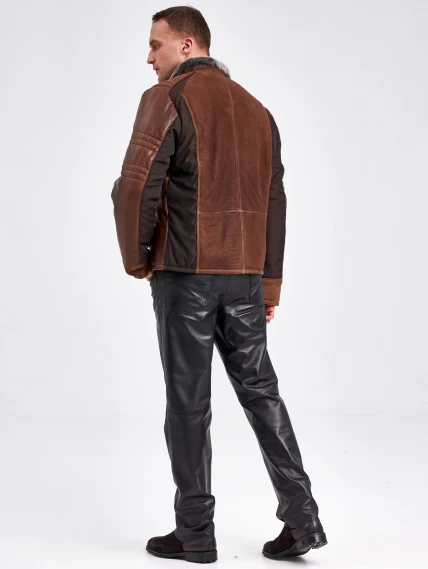 Комбинированная короткая мужская дубленка 40072, коричневый, размер 50, артикул 71230-2