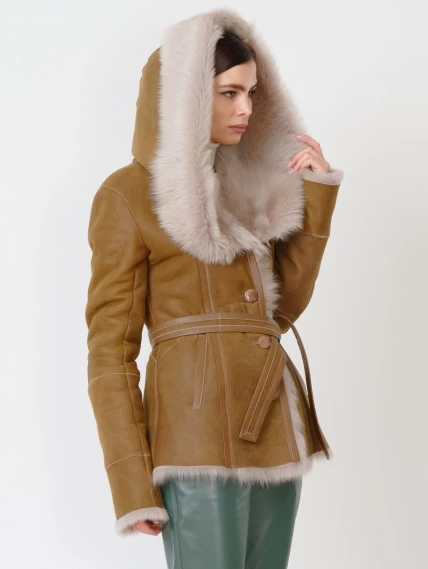 Зимний комплект женский: Дубленка 122 + Брюки 03, бежевый/оливковый, р. 42, арт. 111367-5