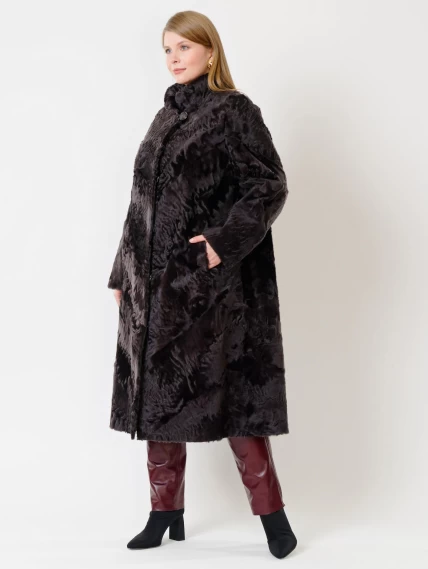 Зимний комплект женский: Шуба из каракуля Елизавета(с) + Брюки 02, коричневый/бордовый, р. 56, арт. 111305-1